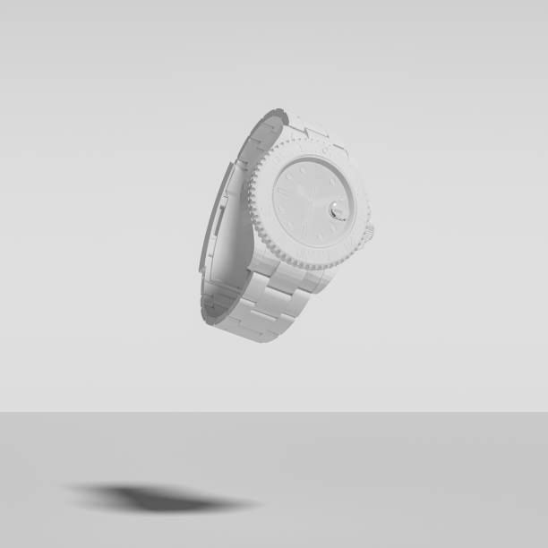 Abstract Image of White Painted Luxury Watch, Falling, Floating, Suspended, Isolated Against White. 3d Rendering.