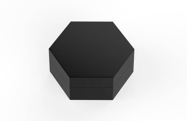 istock Blank black cardboard hexagon packaging box mockup template on isolated white background, 3d illustration 1287154327