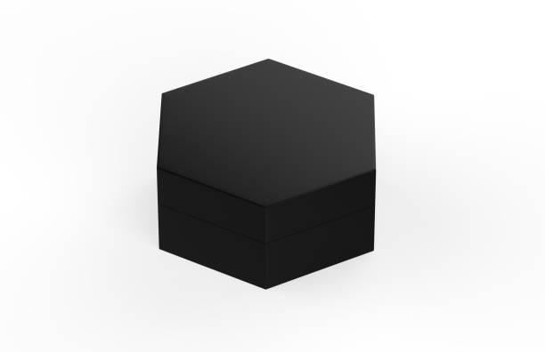 istock Blank black cardboard hexagon packaging box mockup template on isolated white background, 3d illustration 1287154328