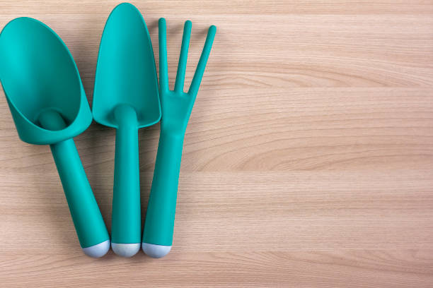istock Garden tools for gardening at home on a wooden background. 1287155287