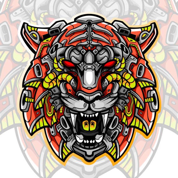 ilustraciones, imágenes clip art, dibujos animados e iconos de stock de mascota de cabeza de tigre. diseño del logotipo de esport - gear backgrounds machine teeth metallic