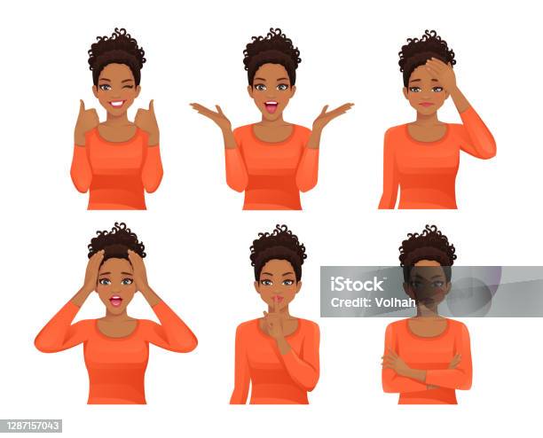 Set Di Espressioni Donna - Immagini vettoriali stock e altre immagini di Donne - Donne, Espressione del viso, Esprimere a gesti