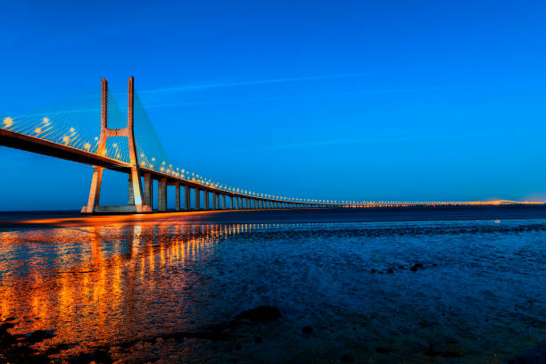 istock Vasco da Gama Bridge at night in Lisbon 1287158038