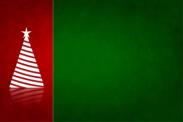 Vector illustration of White coloured triangle shaped Christmas tree having a star at the top over two coloured backgrounds, emerald green color dotted snowing glossy and dark red