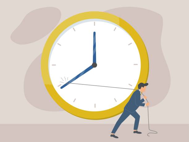 istock businessman is trying to stop time. Deadline and time management concept. Modern flat vector illustration. 1287160177