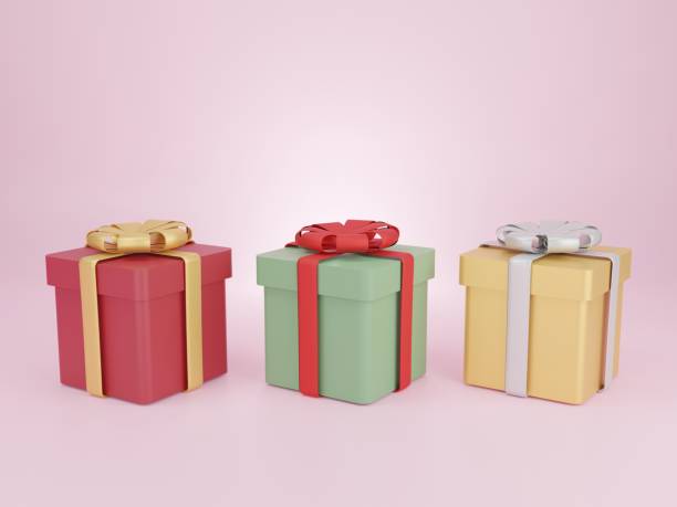 istock 3 Gift boxes for Christmas, New Year's Day. Gift boxes on pink background. 3D rendering 1287166669