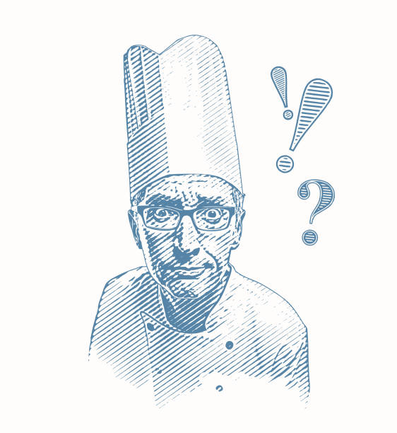 ilustraciones, imágenes clip art, dibujos animados e iconos de stock de chef con expresión facial impactada - raised eyebrows illustrations