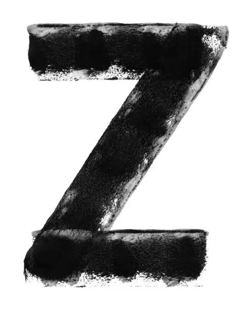 Vector illustration of Letter Z painted carelessly by paint roller and thick black acrylic paint -  vector illustration with amazing details consisting of three straight lines - uneven and irregular imprints with unique natural dirties and paint dilution