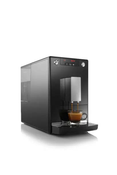 View of espresso americano coffee machine on white background