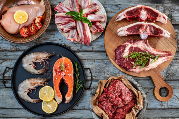 istock Variety of raw meats on the table. 1287172272