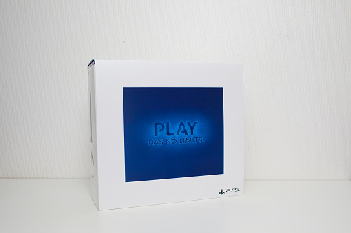 Riga, Latvia - November 23, 2020: Sony Playstation 5 box on white background