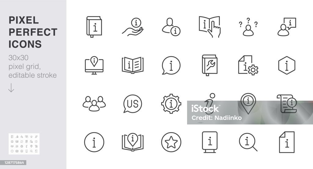 Pictogramset informatieregel. Privacybeleid, handleiding, regel, instructie, informeren, gids, referentie minimale vector illustratie. Eenvoudige overzicht teken tutorial app ui 30x30 Pixel Perfect Bewerkbare Lijn - Royalty-free Pictogram vectorkunst Pictogramset informatieregel. Privacybeleid, handleiding, regel, instructie, informeren, gids, referentie minimale vector illustratie. Eenvoudige overzicht teken tutorial app ui 30x30 Pixel Perfect Bewerkbare Lijn - Royalty-free Pictogram vectorkunst