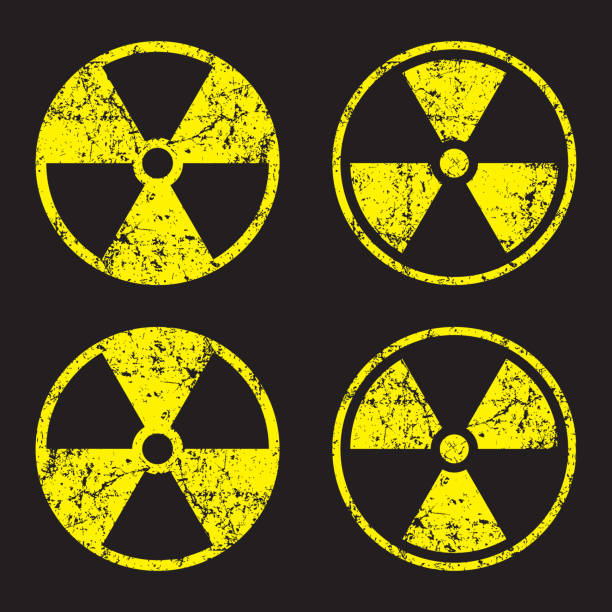 istock Radioactive symbol icon with grunge texture. Nuclear radiation warning sign. Atomic energy logo label. Vector illustration image. 1287177320