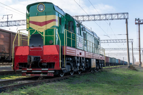istock Green locomotive on flights. 1287178572