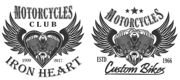 Motorcycle engine. Monochrome style, iron heart vector illustration Motorcycle engine. Monochrome style, iron heart vector illustration motorcycle tattoo designs stock illustrations