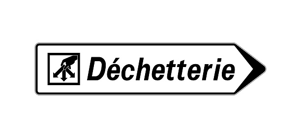 Waste recycling center road sign called dechetterie in french language