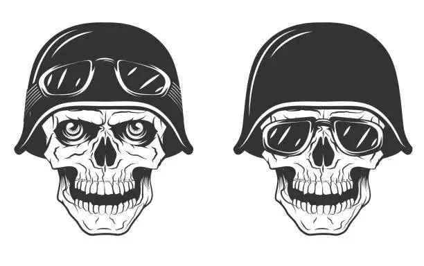 Vector illustration of Set of motorcycle helmet skulls vintage style, vector illustration