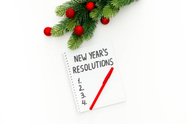 istock New Year's resolutions with Christmas decorations on white 1287182035