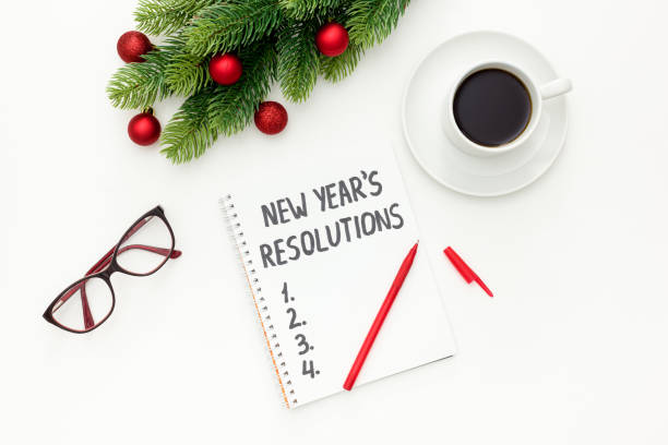 istock New Year's resolutions with Christmas decorations on white 1287182051