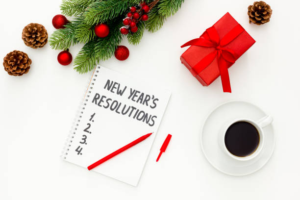 istock New Year's resolutions with Christmas decorations on white 1287182070