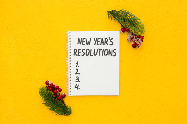 istock New Year's resolutions with Christmas decorations on yellow 1287182410
