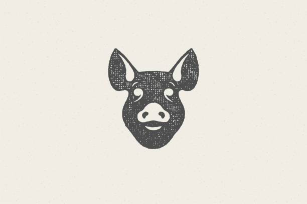 Pig head silhouette for meat industry hand drawn stamp effect vector illustration Pig head silhouette for meat industry hand drawn stamp effect vector illustration. Vintage grunge texture emblem for butchery packaging and menu design or label decoration. pig silhouettes stock illustrations