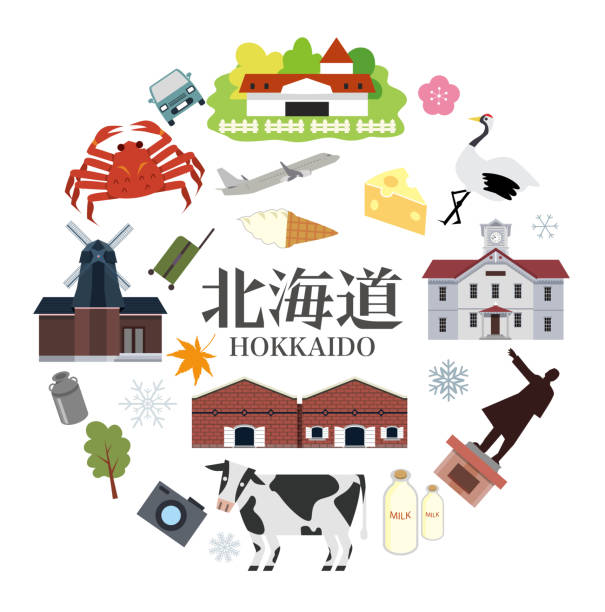 hokkaido zwiedzanie podróży - local landmark illustrations stock illustrations