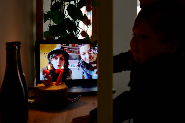 istock Online digital birthday celebration during lockdown by Covid-19 in Madrid 1287188128