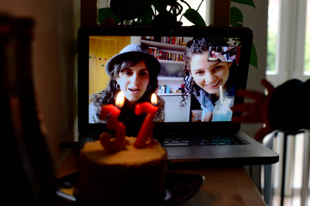 istock Online digital birthday celebration during lockdown by Covid-19 in Madrid 1287188133