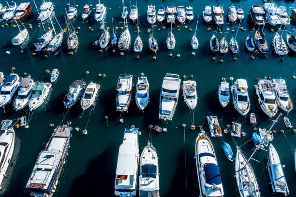 Hong Kong marina aerial view by drone