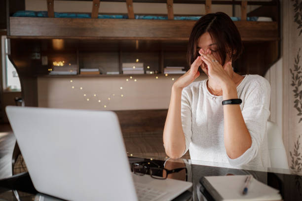 istock Upset asian woman working from home office. 1287190281