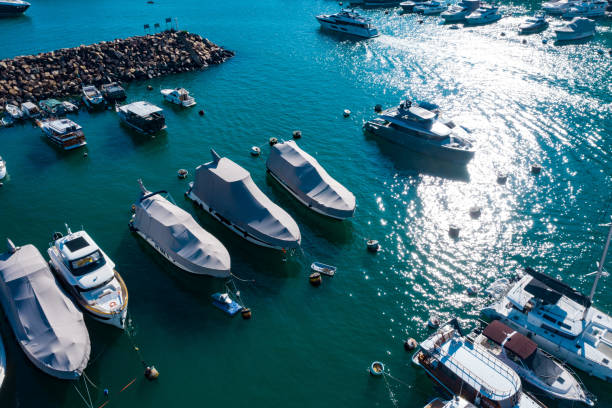 Hong Kong marina aerial view by drone