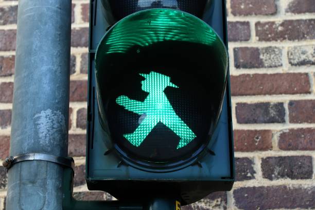 Germany pedestrian crossing Ampelmann pedestrian crossing symbol in Chemnitz. German traditional traffic symbols have many fans and even some cult following. ampelmännchen photos stock pictures, royalty-free photos & images