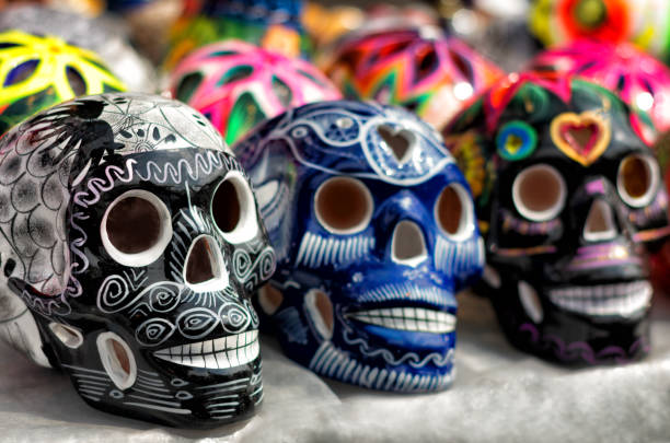 Decorated colorful skulls, day of dead, Mexico