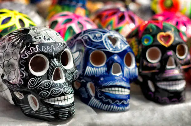 Photo of Decorated colorful skulls, day of dead, Mexico