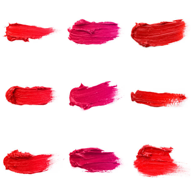 istock Lipstick smear smudge swatch isolated on white background. Cream makeup texture. Bright red color cosmetic product brush stroke swipe sample 1287191498