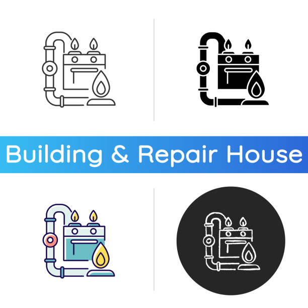 Gas pipework icon Gas pipework icon. Domestic gas supply installation. Plumbing system. Pipeline channel. House maintenance and improvements. Linear black and RGB color styles. Isolated vector illustrations natural gas pipeline clip art stock illustrations
