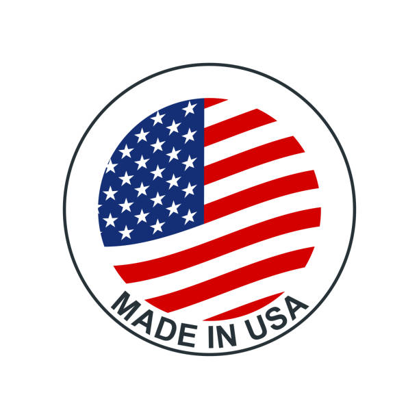 アメリカのアイコン、サークルバッジ、スタンプやラベルアメリカの旗で作られています。ベクターの図。 - made in the usa sign retro revival label点のイラスト素材／クリップアート素材／マンガ素材／アイコン素材