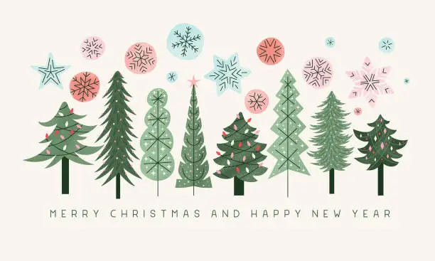 Vector illustration of Christmas trees greeting card