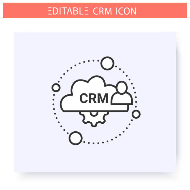 illustrazioni stock, clip art, cartoni animati e icone di tendenza di icona della riga crm basata su cloud. illustrazione modificabile - gestione delle relazioni con i clienti