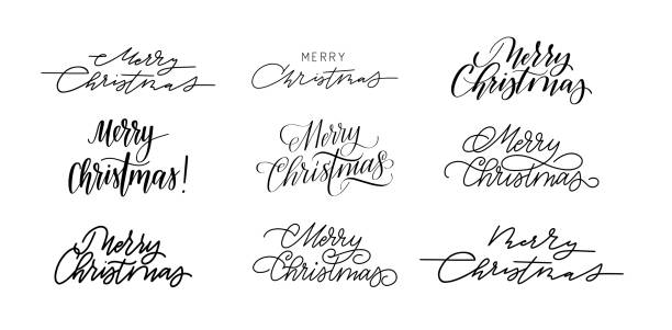 Merry Christmas calligraphy set. Modern and retro design Merry Christmas calligraphy set. Modern and retro. Vector illustration for posters, cards and prints december calligraphy stock illustrations