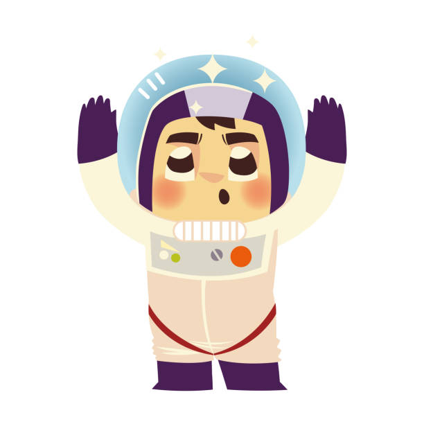 istock cute astronaut suit and helmet hands up cartoon space 1287197579