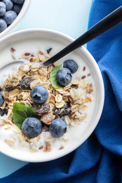 śniadanie: granola z jagodami martwa natura - bowl cereal cereal plant granola zdjęcia i obrazy z banku zdjęć