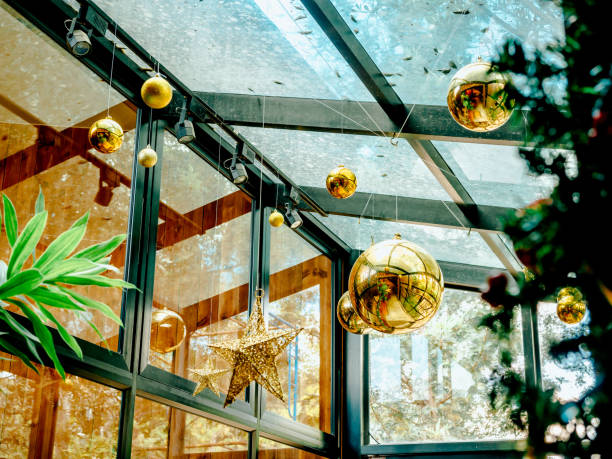 Christmas home through window on winter day