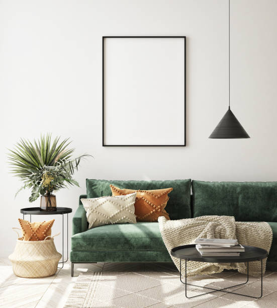 istock mock up poster frame in modern interior background, scandinavian style, 3D render 1287206405