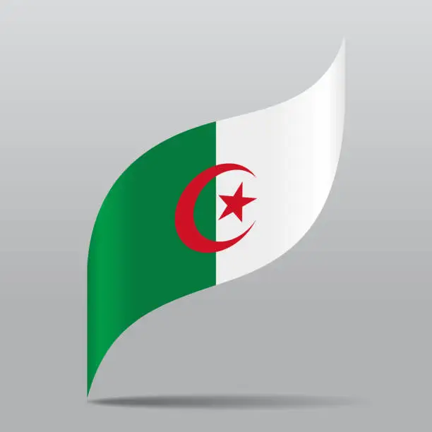 Vector illustration of Algerian flag wavy abstract background. Vector illustration.