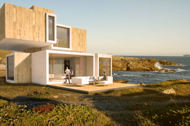 istock Modern cubic house by the sea 1287208460