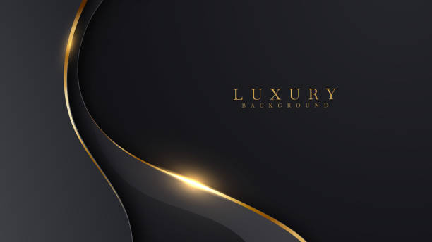 illustrations, cliparts, dessins animés et icônes de fond abstrait de luxe avec des lignes d’or sur le modèle 3d noir foncé et moderne de concept de toile de fond. - couleur noire
