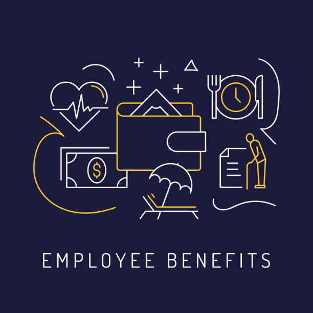 ilustrações de stock, clip art, desenhos animados e ícones de employee benefits concept, modern line art icons background. linear style vector illustration. - pension retirement benefits perks