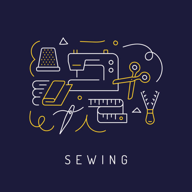ilustrações de stock, clip art, desenhos animados e ícones de sewing concept, modern line art icons background. linear style vector illustration. - sewing needlecraft product needle backgrounds